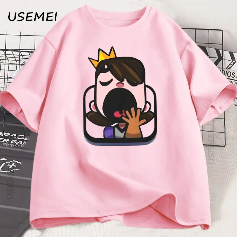 Clash Royale Princess Yawn T Shirt Men Women Causal Short Sleeve Funny T-shirt Men's Clothing Harajuku Streetwear Man Tops
