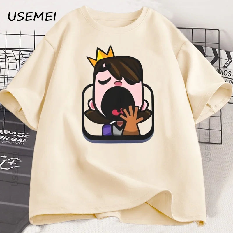 Clash Royale Princess Yawn T Shirt Men Women Causal Short Sleeve Funny T-shirt Men's Clothing Harajuku Streetwear Man Tops
